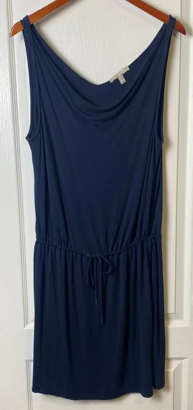 Banana Republic Navy Stretch Knit Sleeveless Blouson Cowl Neck Dress Size Large